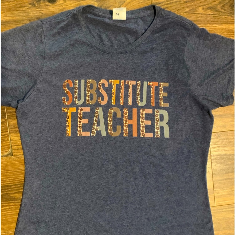 “Substitute Teacher” Leopard Print Design T Shirt Women L